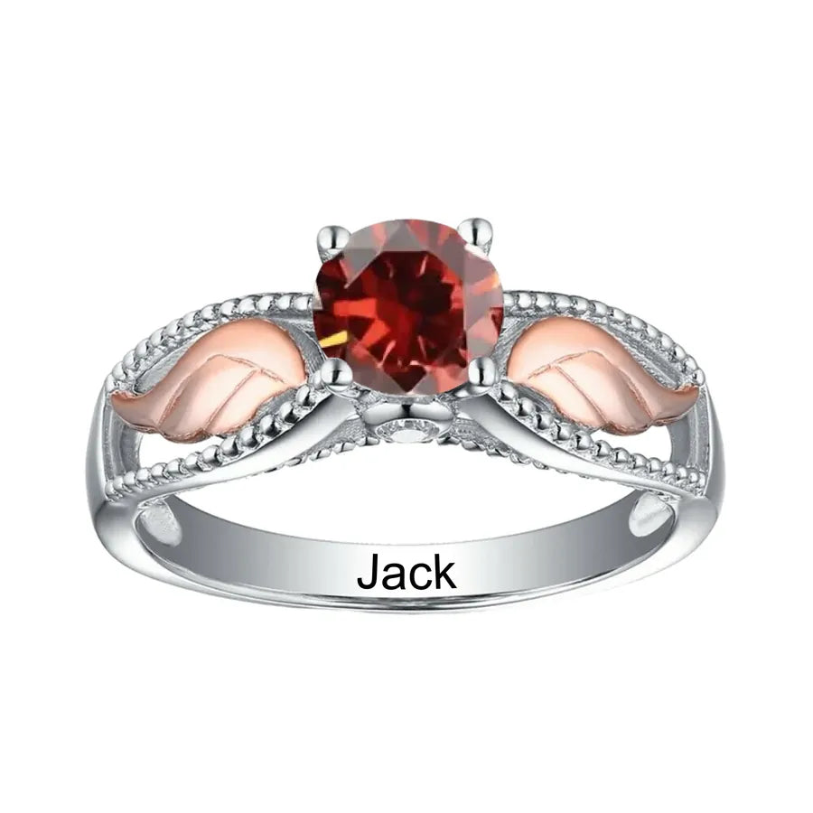 Personalized Angel Wings Birthstone Ring