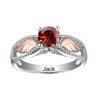 Personalized Angel Wings Birthstone Ring