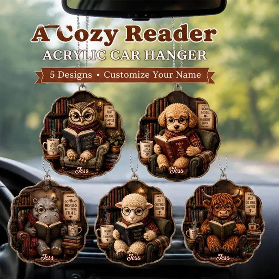 Personalized Bookworm Animal Acrylic Car Ornament