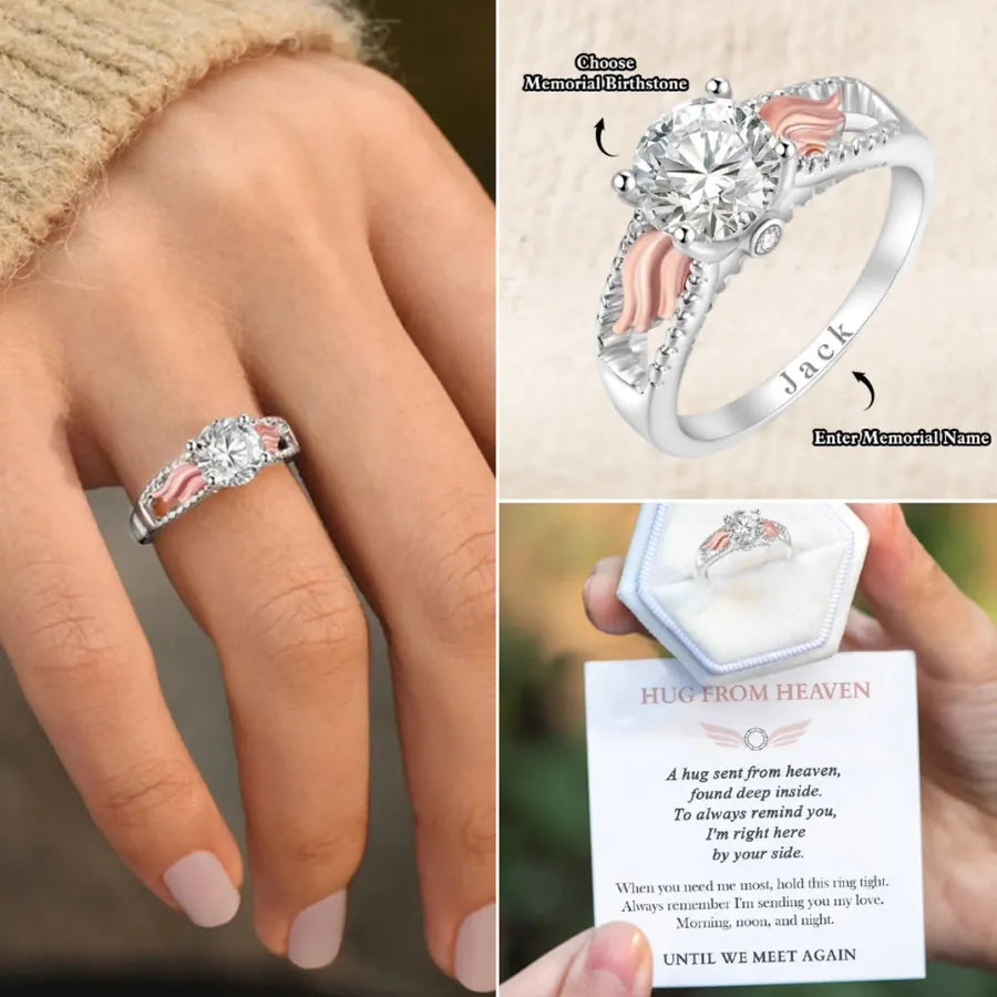 Personalized Angel Wings Birthstone Ring